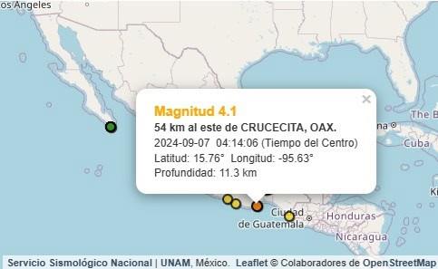 Se registra sismo de magnitud 4.1 en Crucecita, Oaxaca