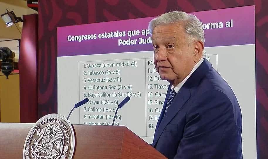 AMLO celebra que 18 congresos estatales ya aprobaron la reforma