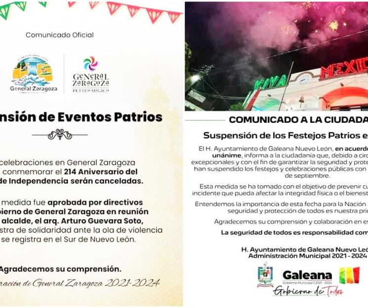 Suspenden festejos patrios en 7 municipios de Nuevo León