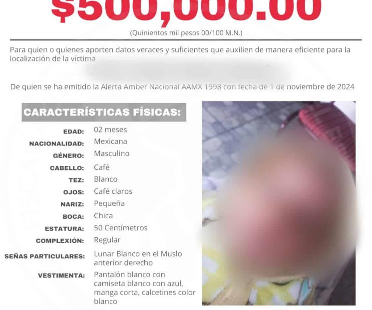 Fiscalía ofrece medio millón por el paradero de bebé secuestrado